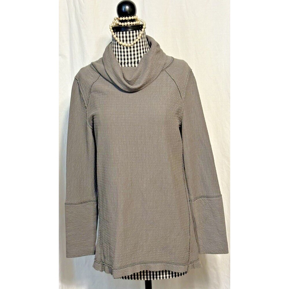 SOFT SURROUNDINGS Tunic Top Green Cowl Neck back button detail Women Small 2AP68